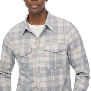 J Crew Factory Gray Plaid Double Soft Flannel Knit Work Shirt Men Size XL FLAWED